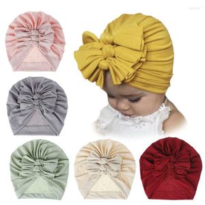 Hattar f￶dd baby turban bowknot head wrap cotton casual beanie hatt solid vinter varm m￶ssa