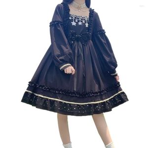 Sukienki swobodne lolita urocze marszczenia dziewczyny sukienka księżniczka gotycka cosplay impreza kawaii cekin koronkowy długi rękaw Halloween pokojówka czarna słodka