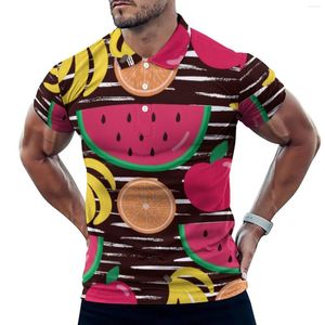 Men's Polos Tropical Fruit Polo Shirts Watermelon Orange Casual Shirt Date Trendy T-Shirts Men Short Sleeve Collar Graphic Oversized Clothes