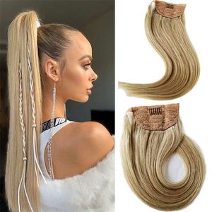 Hair Rollers 80G Honey Blonde Ponytail Extension Human 18 Rechte Remy DrawString Wrap Around Piece Clip In Extensions 221031