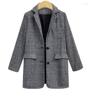 Damenanzüge, Damen-Blazer, Damenmode, kariert, Vintage-Stil, einreihig, Tweed-Karo-Blazer, Mantel, Langarm, Taschen, weiblich