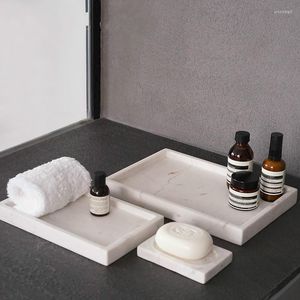 Caixas de armazenamento Navio gratuito simples bandeja de mármore natural Cosméticos Jóias Banheiro Caixa de mesa do banheiro Processo de moldagem integrada