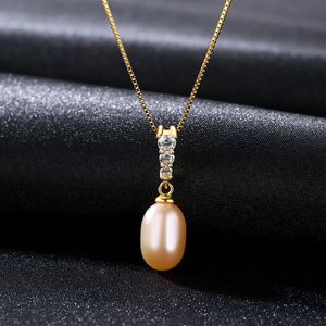 Ny s￶tvatten Pearl Shiny Zircon S925 Silver Pendant Halsband Europeiska Court Style Uts￶kta krage Kedjekedjan Lyxiga halsbandstillbeh￶r g￥va