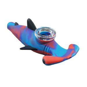 Pipa da fumo luminosa in silicone Shark Pipa portatile a mano Glow IN silicone di grado FDA scuro con ciotole di vetro multicolore