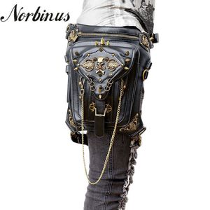 Norbinus kafatası retro rock bel çantaları gotik omuz messenger erkekler kadın deri fanny paketi kılıf drop bacak kemer çantası 221101