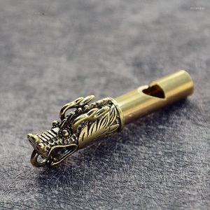 Keychains Vintage Brass Head Whistle Pendants Survival Tools Car Keys Chains Outdoor Whistles Necklaces Charm