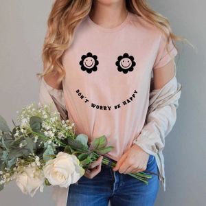 Don't Worry Be Womens T-shirt T Shirt Happy Inspiring Retro Smiley Face Positive
