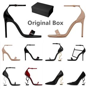 Kvinnor Luxury High Heels Dress Shoes Designer Sneakers Patent Leather Tone Triple Black Nuede Womens Lady Sandals Party Wedding Office Pumps Sneaker 36-42
