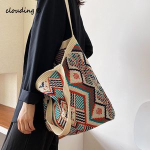 Lady Gypsy Boho Chic Aztek Tote Çanta Kadın Tığ işi Yün Açık Alış Müşteri Üst Saplı Çanta HBP Kadın Günlük Çanta