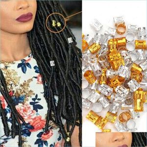 Microbeads 100Pcs/Bag Sier Golden Plated Hair Braid Dread Dreadlock Beads Adjustable Cuff Clip Metal Tube Lock Drop Delivery 2022 Pr Dhazn