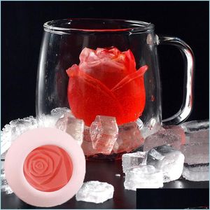 Glassverktyg kubform Sile Rose Shape Cream Mold Tray 3D Big Ice Ball Maker återanvändbar Whisky Cocktail Mod Tools 220610 Drop DHBXW