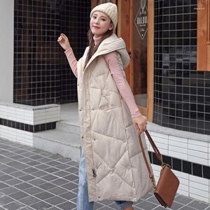 女性のベスト女性の秋の冬韓国のゆるい暖かい濃い綿パッド付き女性フード付き袖なしのアウトウェア長いウエストコート