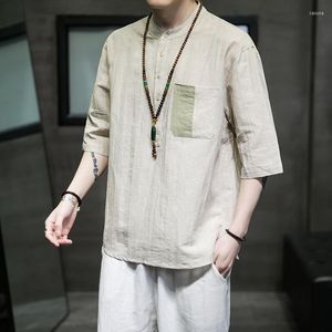 メンズTシャツ中国の伝統的なドレスリネン半袖プラスサイズレトロTシャツ男性2022夏のハラジュクルーズシントップメンズ服