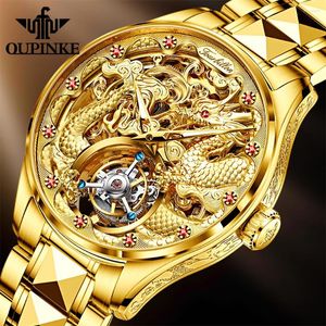 Wristwatches OLPINKE Business Men's Wristwatch Luxury Gold Dial Stainless Steel Strap Watch Fashion Waterproof Luminous Men Big Brand