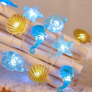 Corde 2M 20LED Cavalluccio marino Shell Fata Luce Alimentata a batteria Stella marina Ghirlanda natalizia per decorazioni per feste di nozze a tema marino