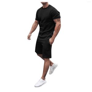 Herren-Trainingsanzüge, Herren-Sportanzug, 2022, einfarbiger Druck, O-Ausschnitt, T-Shirt, Sommer-Outdoor-Shorts, 2-teiliges Set