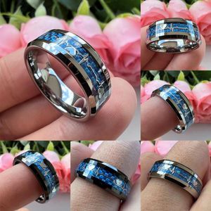 Anéis de casamento Jówe exclusiva Jóia 6mm 8mm Bandos azuis Encontro de ondas Eletrocardiógrafo Silver e Black Anniversary Noivado Ring For Men Mulheres