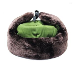 Bandanas Lei Feng Hat Outdoor Skiing Thickened Winter Men's And Women's Storage Cap Windproof Warm Ear Protection Green Cotton Label