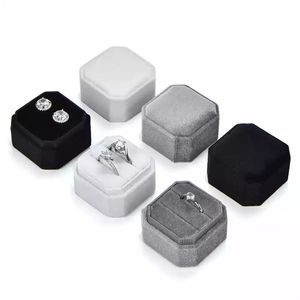 Velvet Jewelry Box portátil Forma do octógono Caixas de armazenamento de anel duplo Brincos de exibição de anel de casamento para meninas Mulheres embalagens de presente