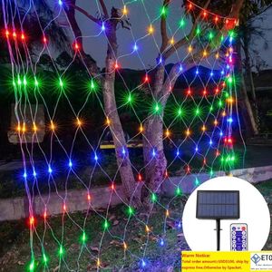 Strängar LED Solar Net Mesh String Light Christmas Holiday Fairy Outdoor Garden Window Gardin Icicle Lights Garland