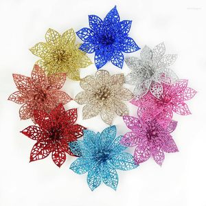 Dekorativa blommor 5/10 st glitter konstgjord blomma för julgran DIY dekoration hemår bröllop party ornament navidad julstjärn