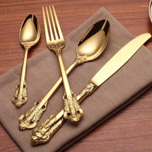 Abendessensets luxuriöse Goldkunstcastlerie -Set Europa Royal Eco Friendly Products Edelstahl Geschenk Jogo de Talher Kitchen Vorräte EC50CJ