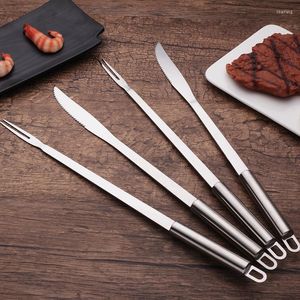 Conjuntos de utensílios de jantar 2pcs Aço inoxidável Fork para churrasco e faca Redonda de panela de cabeça de cozinha de cozinha de cozinha de tabela de table underwware lâmpadas de lâmpada assada