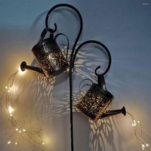 SOLAR Powered Watering Can Lamp 120 LED Fairy String Light IP55 Waterproof Metal Yard Art Lights Garden Hanging Lanterns Decor