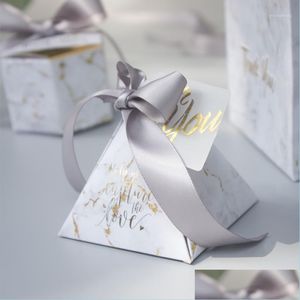 Gift Wrap New Creative Grey Marble Pyramid Candy Box Gift Bag For Party Baby Shower Paper Boxes Package/Wedding Favours Thanks Box1 Dhyy1
