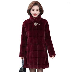 Kobiet wełniany jesienna zima płaszcza starsza kurtka w średnim wieku zwykła imitacja futra fur