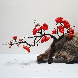 Flores decorativas Cherry Red Plum Blossom Silk Artificial Plástico Ramo para Casamento Diy Diy Decoração Fake Berry Fake Fake