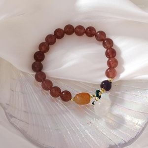 Länkarmband djupa rosa jordgubbe kristall lotus pod hänge armband nisch design pulver chalcedony