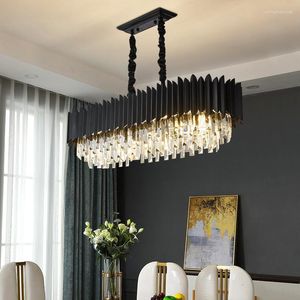 Żyrandole nowoczesne luksusowe żyrandol do salonu długi stół jadalny Wyspa kuchenna Indoor Black Crystal Lampa wystrój domu