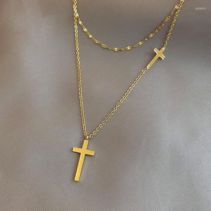 Halsband Titan Edelstahl Goldsilber Farbe Kreuz Hoker Multiayer Halskette Für Frau Koreanische Mode Schmuck Gothic Mädchen