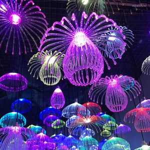 Strängar LED Colorful Jellyfish Lamp Mormor Optical Fiber Wedding Banket Restaurang Clear Bar Atime Atcorative Chandelier