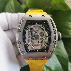 Itens quentes relevante masculino 42 mm x 50mm RM052 Skull Head Skeleleton Diamond Watchesyellow Rubber Bands