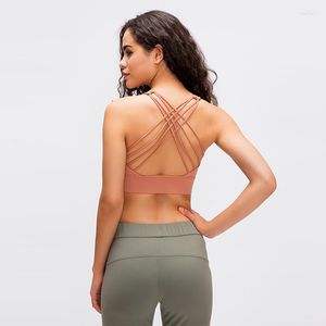 Yoga-Outfit, gepolsterte Sport-BHs für Damen, atmungsaktiv, schnell trocknend, Cross-Back-Crop-Tops, Nake-Feeling-Tanktop mit abnehmbaren Brustpolstern, Laufen