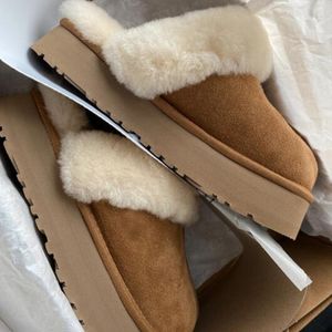 Winter Brand Plush Cotton Slippers Women Flats Shoes 2023 Platform Casual Home Suede Fur Warm Slingback Flip Flops