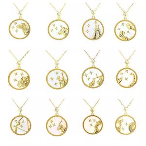 Elegant 12 Zodiac Sign Necklace Pendant Astrology Necklaces 100% 925 Sterling Silver Zircon Women Jewelry