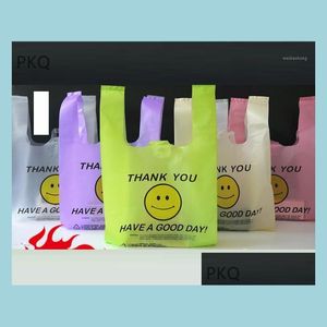 Gift Wrap Gift Wrap 50Pcs Plastic Shop Bag Vest Bags With Handle Supermarket Retailing Transparent Grade Packaging1 Drop Delivery 20 Dhr0O