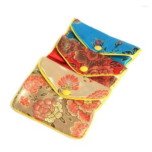 Jewelry Pouches Chinese Brocade Handmade Silk Embroidery Padded Zipper Small Gift Storage Pouch Bag Snap Cases Satin Coin Purse