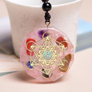 Pendanthalsband Rose Quartz Metatrons Cube Merkaba 7 Chakra Healing Crystals Halsband Naturliga stenar Amethyst Lapis Jasper Orgone Energy