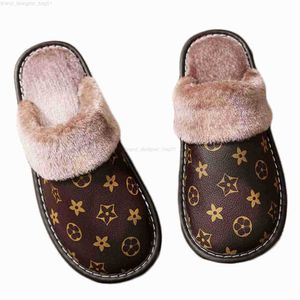 Terlik unisex pu deri terlik baskılı peluş pamuklu terlik kadınları kapalı ev ayakkabıları düz rahat ev terlik kış sıcak parmak flopları 110222h