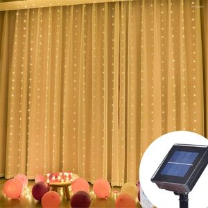 Str￤ngar 3x3m solenergi Curtain Light 300 LED -str￤nglampor 8 Belysningsl￤gen Jul Garland Fairy For Wedding Home Decor