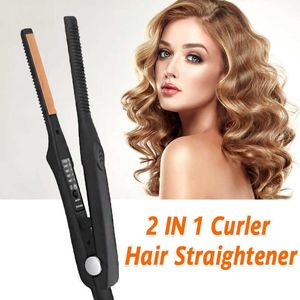 Hair Curlers Straighteners Small Flat Iron for Short Ceramic Tourmaline Mini Curler Beard Straightening W221101