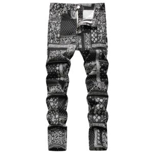Men's Jeans Men Paisley Bandanna Printed Jeans Fashion 3D Digital Painted Stretch Denim Pants Slim Straight Black Trousers T221102