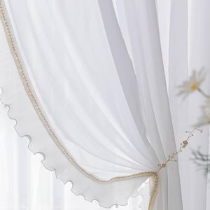 Cortina cortina French Style Tule White Tule Romântico Fio de Conta para a sala Bedroom Balcony Nórdica Cortes personalizadas