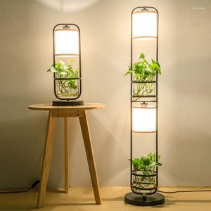 Zemin lambaları Çin tarzı demir masa lambası bitki kombinasyonu hafif yaratıcı dikey çalışma yatak odası modern retro sanat stanarı