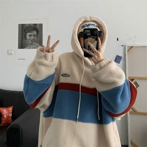 Herren Hoodies Sweatshirts Japan Korea Style Mode Fleece M￤nner Patchwork Streifen Kapuze M￤nnliche losen Schichten Studenten Casual Tops Pullover 221101