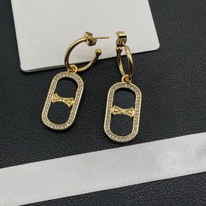 Gold Letter Pendant Earrings Designer Stud Earring Women Diamond Eardrops Ladies Party Ear Hoops With Box